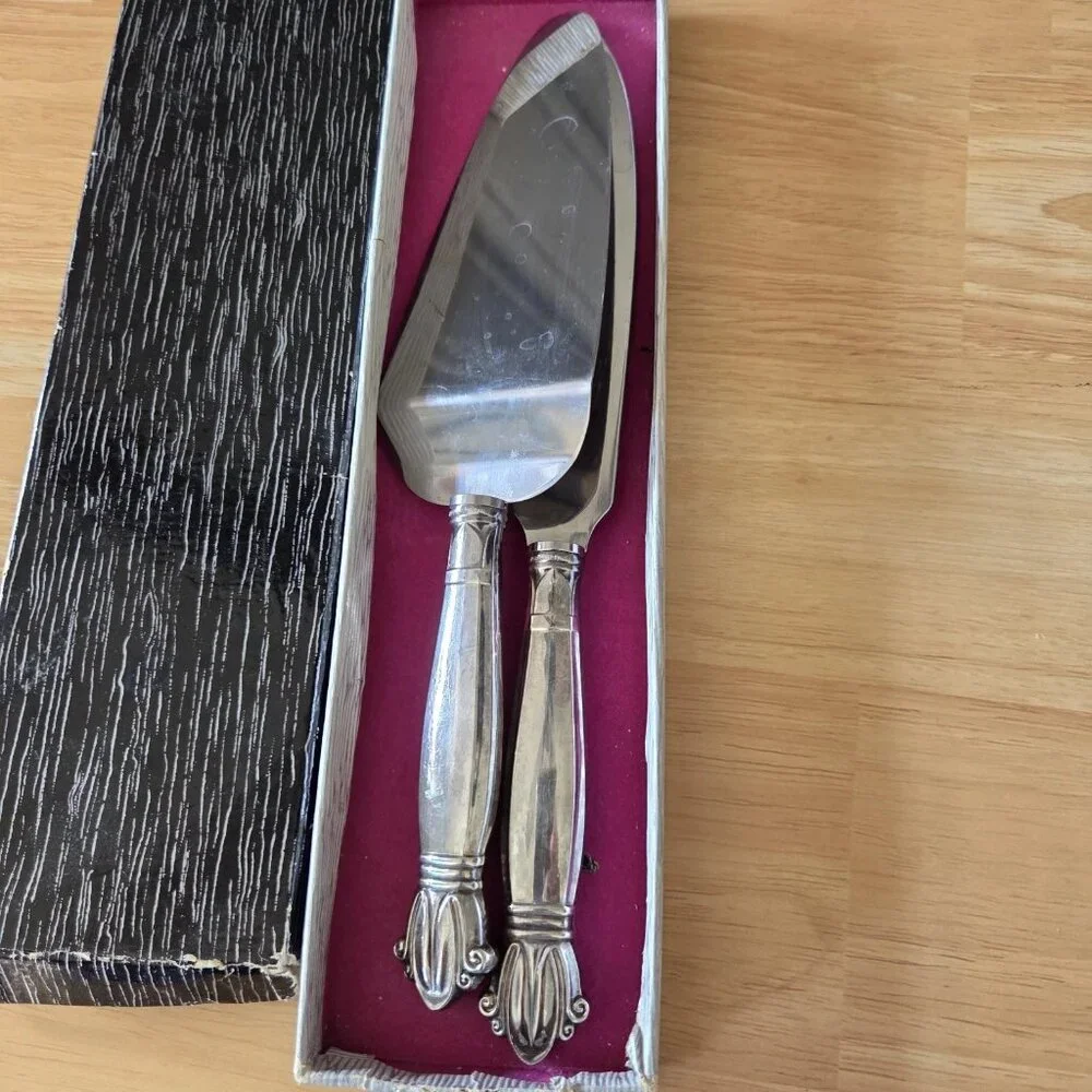 Antique Weidlich Jenny Lind Pattern Stainless 1938 Cake Knife & Server w/Box